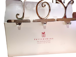 Pottery Barn  J O Y Christmas Stocking Hangers Solid Brass Silver Tone  Set of 3 - $29.99
