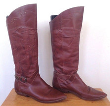 Vintage 90s Brazilian Leather Brown Buckle Slouch Calf Boots Womens 9 39.5 - £31.45 GBP