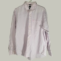 Izod Button Down Shirt Mens L White Striped Long Sleeve Pocket  - £10.64 GBP