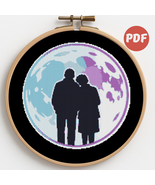 Valentine's Day with the moon in the background - Cross stitch pattern PDF - $5.00