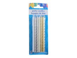 4&quot; Long Birthday Party Candles White Gold Silver Twisted 12pc Set - $101.36 MXN