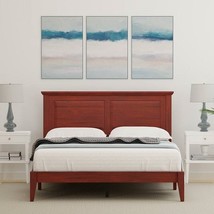 Queen Traditional Solid Oak Wooden Platform Bed Frame with Headboard in Cherry - $13,528.61 MXN