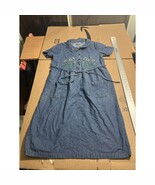 Bobbie Brooks Denim Sunflower Butterfly Maxi Dress Women L Blue, Embroidery - $19.80