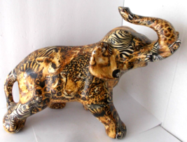 Elephant Figurine Decoupage Safari Animal Print Upraised Trunk For Luck - £15.77 GBP