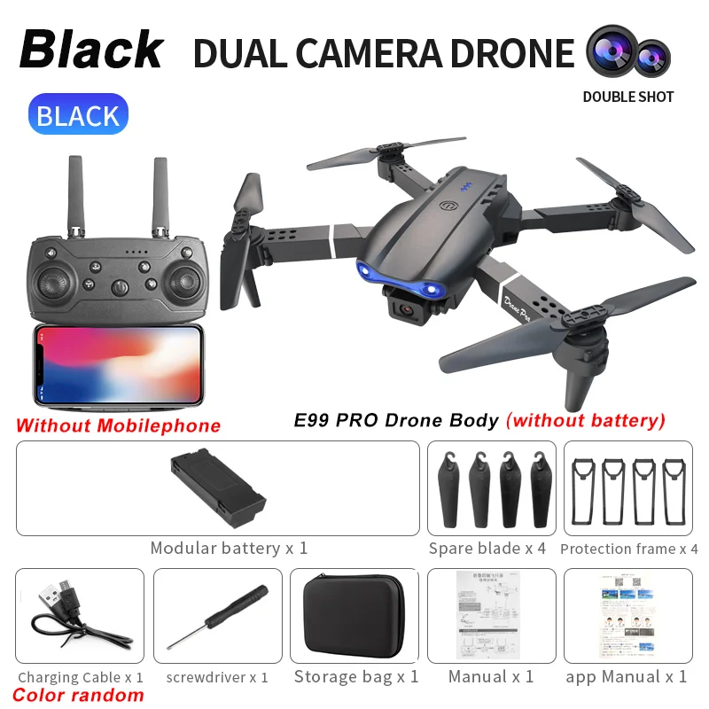 E99Pro 4K RC Drone - Foldable WiFi FPV with HD Camera (Black Dual 4K 1B) - £36.27 GBP