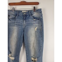 Kancan Jeans 5 Womens Mid Rise Beaded Raw Hem Medium Wash Blue Bottoms - £27.94 GBP