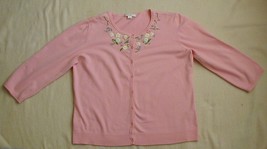 Dress Barn Embroided Floral 3/4 Sleeve Pink Cardigan Size Xl Extra Large - $16.99