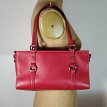 Ann Taylor Handbag Red Leather Double Handles Shoulder Bag Box Rigid Side Zipper - £35.25 GBP