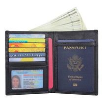  Wallet Crazy Horse Leather Passport Holder Photo Card Case Mens Fold Purse R-84 - £31.27 GBP
