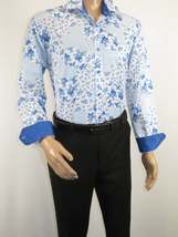 Men's 100% Cotton Shirt By Oscar Banks Turkey Floral design 6141-05 Blue white image 7