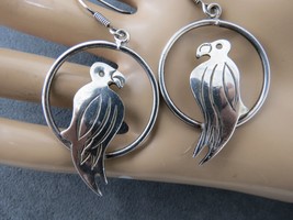 Taxco Parrot Sterling Silver Dangle Earrings Open Work Hoops 2.25&quot; Long ... - £23.53 GBP