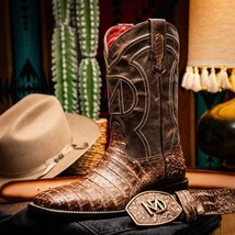 TUCSON Genuine Caiman Belly Skin Cowboy Boot from the Western CollectionStone Or image 11