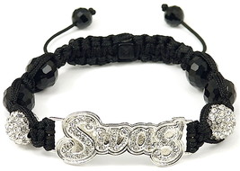 SWAG Bracelet with Rhinestones New Crystal Balls Style Macrame Adjustable Fit - £12.59 GBP