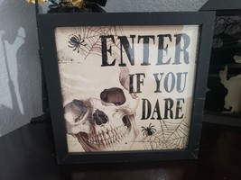 Halloween ENTER IF YOU DARE Skull Wall Sign Prop Tabletop Decor 7.75&quot; - £16.49 GBP