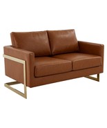 LeisureMod Lincoln Modern Mid-Century Upholstered Leather Loveseat with ... - $21,636.17 MXN