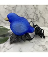 Vintage Tin Chi Glass Bird Lamp Blue Frosted Brass Leaf Base Works Andre... - $150.28 CAD