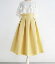 Winter Lime Green A-line Midi Woolen Skirt Women Custom Plus Size Pleated Skirt image 7