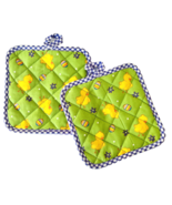 2 Easter Themed Square Hot Pads Chicks Eggs Purple Green Yellow New 6.75&quot; - £8.40 GBP