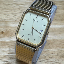 Pulsar Quartz Watch V322-5130 Men Gold Tone Rectangle Stretch Date New Battery - £22.41 GBP
