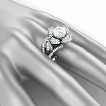 Lotus Engagement Ring Set 3.45Ct Round Cut Diamond Solid 14K White Gold Size 9.5 - £232.19 GBP