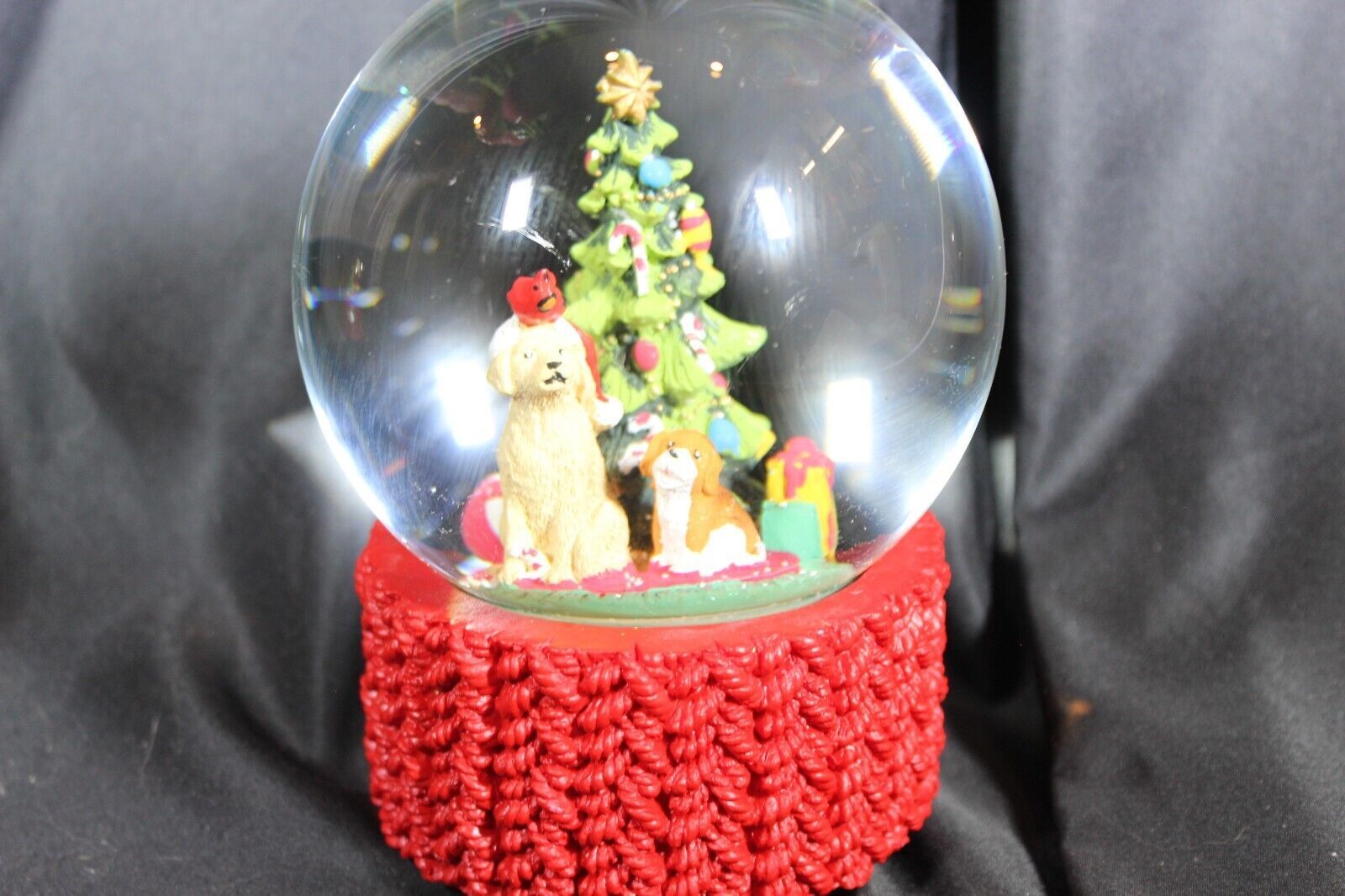 Primary image for Vntg Sankyo Snow Water Globe Animal Christmas Music Box Plays We Wish You A Merr