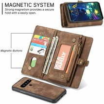 LG V60 ThinQ Wallet Case Leather Card Slots Zipper Pocket Detachable Cover Brown - $49.49