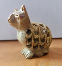 Hand Carved Soapstone Pregnant Cat Kitty Mother With Baby Kitten Inside - £31.84 GBP