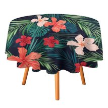Mondxflaur Tropical Flower Tablecloth Round Kitchen Dining for Table Cov... - $15.99+
