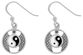 Jewelry Trends Yin Yang Wings Sterling Silver Dangle Earrings Purple Amethyst - £57.16 GBP