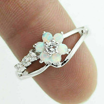 1Ct Lab Created Opal Diamond Flower Wedding Ring 14K White Gold Finish - £74.60 GBP