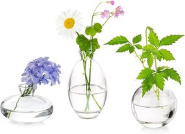 Glass Bud Vases Set Of 3, Hewory Cute Clear Small Vases, Not Include Flower - $33.99