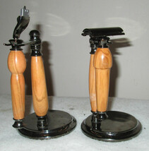 TWO Handmade Olive Wood Razors and Stands (Blade Not Included) - £68.49 GBP