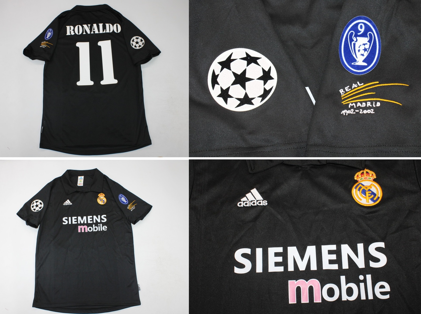 real madrid black jersey 2002 2003 shirt ronaldo champions league model