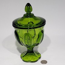 VTG L.E. LE Smith Glass Simplicity Green Lidded Compote Pedestal Base 6 Petal - £36.05 GBP