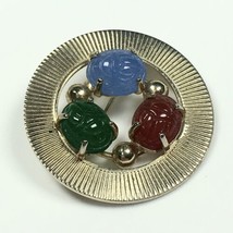 Vintage Circle Brooch Pin Egyptian Revival Glass Scarabs 1.3&quot; - $23.00