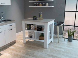 Brooklyn Antibacterial Kitchen Island White Light Gray with 3 uncovered shelves - £196.25 GBP