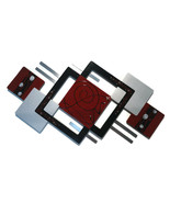 Abstract Burgundy &amp; Silver Wall Sculpture, Wood Metal Contemporary Art b... - $229.99