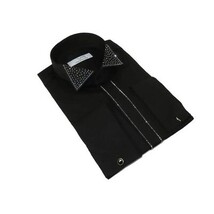 Men CEREMONIA Formal Cotton Shirt Rhinestone Slim Fit Turkey #ATS 115 Black image 7