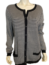 Lands&#39; End Black and White Houndstooth Button Front LS Cardigan Size XL NWT - £37.84 GBP