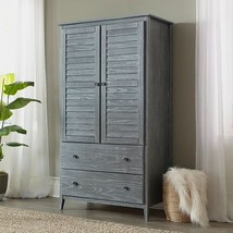 FarmHome Louvered Distressed Grey Solid Pine Armoire - $23,064.86 MXN