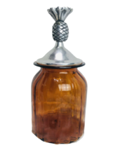 Aluarte Amber Handmade Art Glass Large Canister-Cookie Jar Pewter Lid Pi... - $31.87