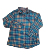 Lands End Womens Long Sleeve Turquoise/Yellow Plaid Button-Up Shirt Sz L... - $25.42 CAD