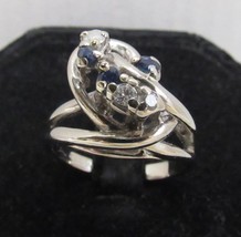 14k White Gold Diamond &amp; Sapphire Cocktail Ring Sz 6.75 Eternity Knot SGS 5.7g - £313.20 GBP