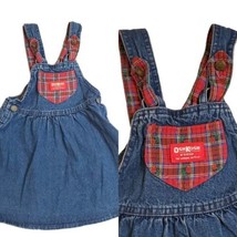 VTG Oshkosh Girls 4 Denim Jumper Overall Dress Blue Red Bow Floral Plaid USA - $38.61