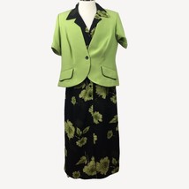 Dressbarn Woman Black Floral Dress Green Jacket Set Work Office Church S... - $69.99