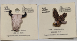 Eagle &amp; Steer Lapel Pin Log Cabin Leather Billings Montana Bill &amp; Lauren... - $14.84