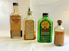 Mixed Vtg Bottle Lot Maple-It Kellogg&#39;s Castor Oil Synol Soap J.F. Fosters  - £24.08 GBP