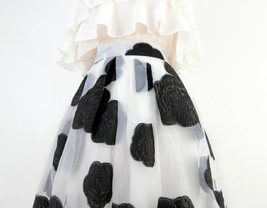 White Black Flower Modi Skirt Outfit Summer High Waist Organza Party Midi Skirts image 7