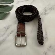 Partners Womens Vintage 90s Woven Leather Belt Size M/L Brown Brass Buckle - $22.76