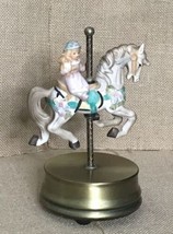 Vintage Bisque Porcelain Girl Riding Carousel Horse Rotating Music Box - $7.92